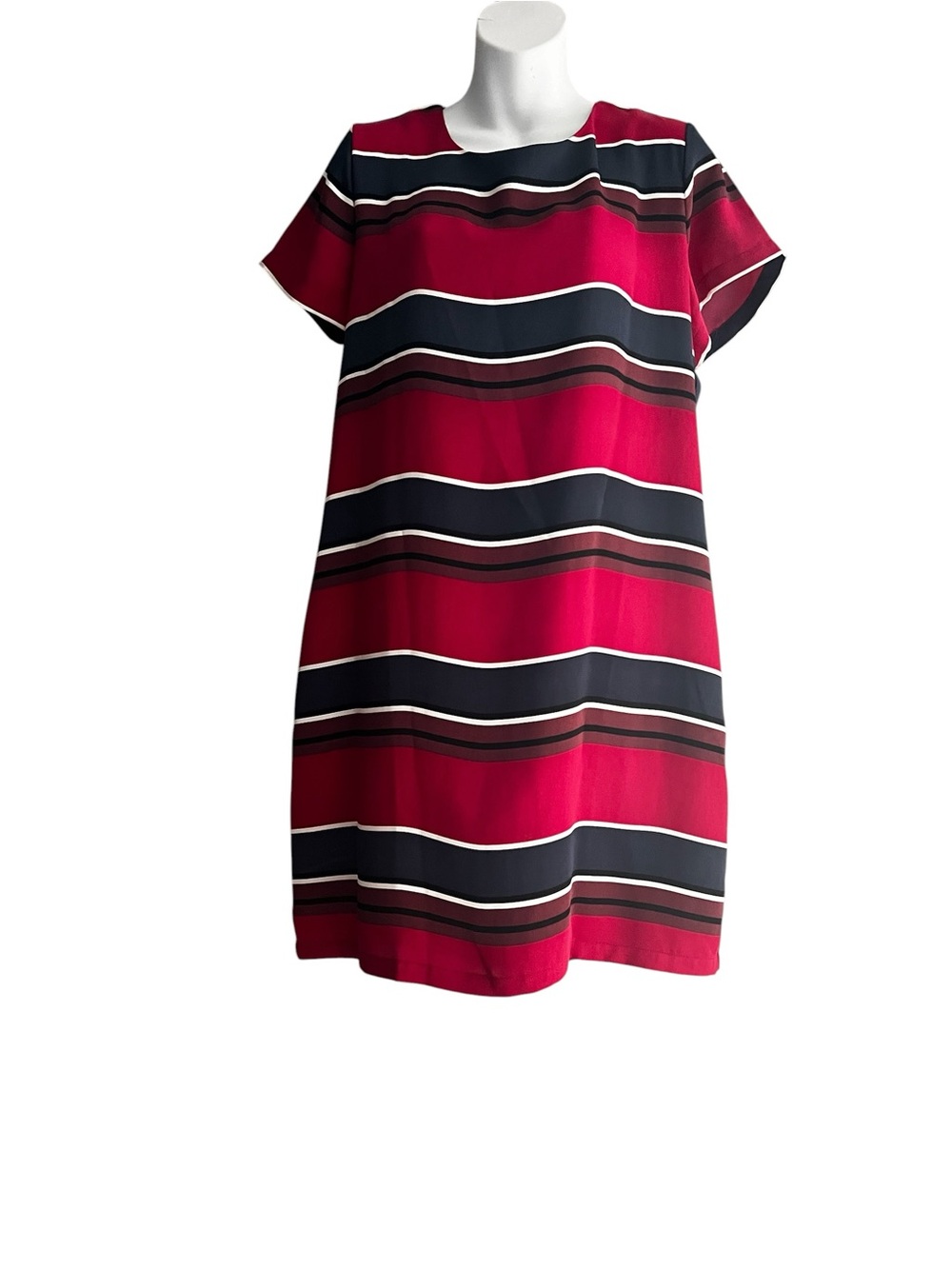 Adrienne Vittadini Red, Navy & White Striped Short-Sleeve Shift Dress